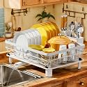 MOUKABAL Dish Drying Rack with Drainboard for Kitchen Counter, White