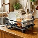 MOUKABAL Dish Drying Rack with Drainboard for Kitchen Counter, Black