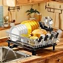 MOUKABAL Stainless Steel Dish Drying Rack for Kitchen Counter, Black Silver