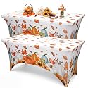 Moukeren 2 Pcs Fall Tablecloth 6 ft Pumpkin Maple Leaf Table Covers