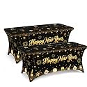 Moukeren 2 Pcs Happy New Year Tablecloth 6ft New Year Stretch Table Covers
