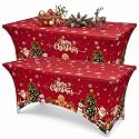 Moukeren 2 Pcs Merry Christmas Tablecloth 6ft Christmas Stretch Table Cover