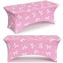 Moukeren Pink Bow Spandex Tablecloth 6ft Pink Bow Stretch Table Cover
