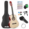 Moukey 36" Acoustic Guitar 3/4 Junior Classical Guitarra Acustica for Beginner Youth Teen Adult with Chord Poster, Gig Bag, Tuner, Picks, Nylon Strings, Capo, Strap - Natural