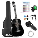 Moukey 38" Acoustic Guitar for Beginners Kids Youth Adult Dreadnought Guitarra Acustica Kit with Chord Poster, Gig Bag, Tuner, Picks, Nylon Strings, Capo, Strap - Black