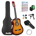 Moukey 38in Acoustic Guitar for Beginner Kid Adult Teen Guitarra Acustica with Chord Poster, Gig Bag, Tuner, Picks, Nylon Strings, Capo, Cloth, Strap - Sunset