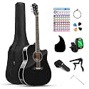 Moukey 41" Acoustic Guitar for Beginner Adult Teen Full Size Guitarra Acustica with Chord Poster, Gig Bag, Tuner, Picks, Nylon Strings, Capo, Cloth, Strap Right Hand - Black