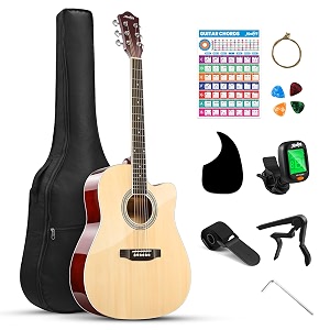 moukey 4134 acoustic guitar for beginners adults 44 guitarra acustica with chord poster gig bag tunersteel strings capo strap natural