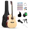 Moukey 41" Acoustic Guitar for Beginners Adults 4/4 Guitarra Acustica with Chord Poster, Gig Bag, Tuner,Steel Strings, Capo, Strap, Natural