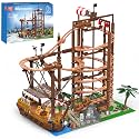 Mould King 11013 Roller Coaster Amusement Park Building Set, Fairground Theme Park Kit with Rollercoaster & Pirate Ship, Ideal Gift Model Building Kit for Adults (2174 Pieces)