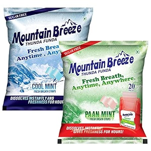 mountain breeze oral hygiene mouth freshener sugar free coolmint 7 strips per cassatte and paanmint18 strips per cassatte flavoured breath strips -pack of 232 cassette