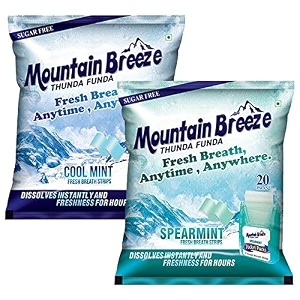 mountain breeze oral hygiene mouth freshener sugar free coolmint 18 strips per cassatte and spearmint7 strips per cassatte flavoured breath strips -pack of 232 cassette