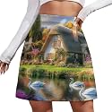 Mountain Lake House Swan Skorts for Women Mini A-line Skirt Casual Tennis Golf Short Skirts