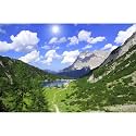Mountains Aquarium Background Green Gobi Plants Pine Tree Terrarium Background Tranquil Lake Blue Sky Sunbeam with Cloud Fish Tank Background Mountain Theme Reptile Habitat Background 48x24in