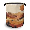 Mountains Sun Laundry Basket,Cactus Desert Oxford Cloth Laundry Hamper with Handle Foldable Portable Clothes Storage Basket for Bathroom Bedroom Dorm Room 16" x 20.8"