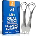 Mouthology Tongue Scraper for Kids (2 Pack), Stainless Steel Tongue Cleaner (Reduce Bad Breath), Metal Tongue Scrubber for Children, Improve Oral Health