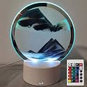 Moving Sand Art Picture Round Glass 3D Deep Sea Sandscape in Motion Display Flowing Sand Frame, Children's Large Desktop Art Toys, Home &amp; Office Desktop Decorations(Black R-Control)