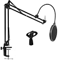 Adjustable Mic Stand with Pop Filter &amp; Mic Holder– Heavy-Duty Boom Arm for Studio, Podcasting, Streaming &amp; Gaming – 360° Rotation, Sturdy Clamp, Noise Reduction for Clear Audio (S11)