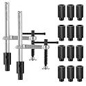 Moxweyeni 2 Pcs Welding Fixture with T-handle 12 Pcs 5/8 Inch Welding Table Fixture Pin Set Maximum Opening 8-1/2 Inch Throat Depth 3-1/4'' Heavy Duty Clamp V-groove Fixturing for Weld Fabrication