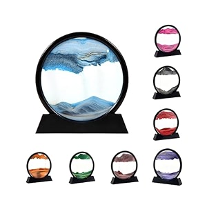 moylie 3d dynamic moving sand art liquid motion round glass 3d deep sea sand artistic sandscape flowing sand frame relaxing home office work decor desktop art toys 734 blue