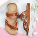 MOZAFIA Women Lightweight Comfort and Adjustable Buckle Straps Trendy Premium Stylish Casual Flats Sandal (Tan , 9)