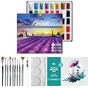 MozArt Japanese Watercolor Paint Kit 40 Colors 10 Brushes &amp; Palette