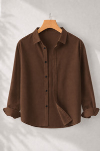 mozero Men Solid Casual Brown Shirt