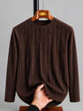 mozero Self Design Men Round Neck Brown