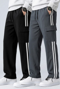 mozero Striped Men Black Grey Track Pants