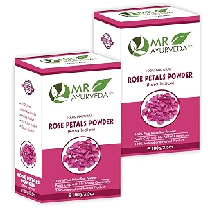 mr ayurveda 100 pure rose petals powder organic  rose petals powder for skin  rose petals powder for face  no added chemicals - set of 2 200 grams