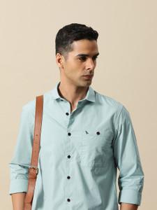 Mr Bowerbird Men Solid Casual Blue Shirt