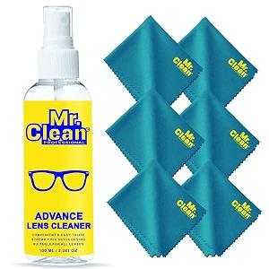 mr clean combo lens cleaner 100ml with 6 microfiber cloths  streak-free glass cleaner for eyeglasses sunglasses camera lenses amp screens  safely cleans fingerprints dust amp oil
