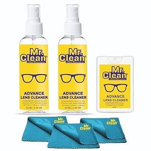 mr clean combo lens cleaner 100ml pack of 2 20ml with 3 microfiber cloths  streak-free glass cleaner for eyeglasses sunglasses camera lenses amp screens  safely cleans fingerprints dust amp oil