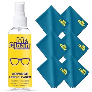 mr clean combo lens cleaner 100ml with 6 microfiber cloths  streak-free glass cleaner for eyeglasses sunglasses camera lenses amp screens  safely cleans fingerprints dust amp oil