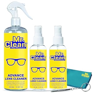 mr clean combo lens cleaner 500ml  100ml pack of 2 with microfiber cloth amp screwdriver  streak-free cleaner for eyeglasses sunglasses camera lenses amp screens  removes fingerprints dust amp oil