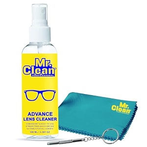 mr clean lens cleaner 100ml with 1 microfiber cloth amp screwdriver  streak-free glass cleaner for eyeglasses sunglasses camera lenses amp screens  safely cleans fingerprints dust amp oil