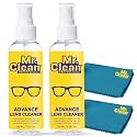 Mr. Clean Lens Cleaner 100ml (Pack of 2) with 2 Microfiber Cloth | Streak-Free Glass Cleaner for Eyeglasses, Sunglasses, Camera Lenses, Screens and Binoculars | Safely Cleans Fingerprints, Dust &amp; Oil