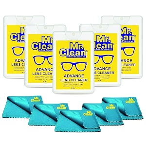 mr clean lens cleaner 20ml pack of 5 with 5 microfiber cloth streak-free glass cleaner for eyeglasses sunglasses camera lenses amp screens  safely cleans fingerprints dust amp oil