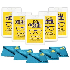 mr clean lens cleaner 20ml pack of 5 with 5 microfiber cloth streak-free glass cleaner for eyeglasses sunglasses camera lenses amp screens  safely cleans fingerprints dust amp oil