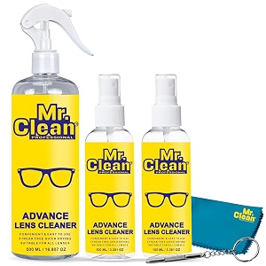 mr clean lens cleaner 500ml  100ml  100ml with microfiber cloth amp screwdriver  streak-free glass cleaner for eyeglasses sunglasses camera lenses amp screens  cleans fingerprints dust amp oil