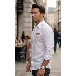 MR. FASHION Mens Premium White Linen Shirt