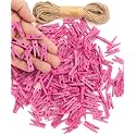 Mr. Pen- Mini Wooden Clothes Pins for Photo, 1 Inch, 200 Pack, Pink Small Clothespins with 10 Meter Jute Twine for Scrapbooking, Labeling Plants, Gift Tags, Tiny Crafts, Photo Display, Decoration