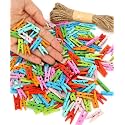 Mr. Pen- Mini Wooden Clothes Pins for Photo, 1 Inch, 200 Pack, Colorful | Small Clothespins with 10 m Jute Twine for Scrapbooking, Labeling Plants, Gift Tags, Tiny Crafts, Photo Display, Decoration