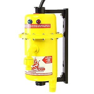 mrshot classic instant running water heater  made of first class abs plastic  auto cut off and manual reset thermostat  3000w isi certified  yellow