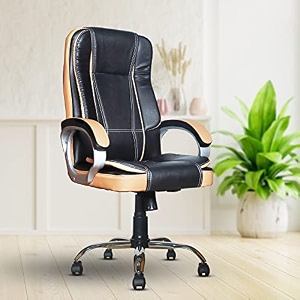mrc m164 executive high back leatherette swivel office revolving chair with strong chrome stand and heavy tilting mechanism black amp tan