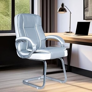 mrc executive m164 mid back ergonomic leatherette revolving office visitor chair with heavy duty s-type metal base grey amp white s type