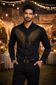 MrDhoti Men Embellished Festive Black Shirt