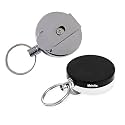 Metal ID Card Pulley, Silver & Black Yo-Yo ID Card Holder for Office, All-Metal Housing 27.5'' Steel Wire Rope Reinforced ID Strap, ID Card Holder for Men (2)