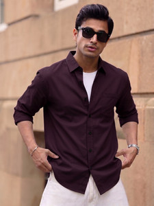 MRNYB Men Solid Casual Maroon Shirt