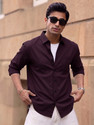 MRNYB Men Solid Casual Maroon Shirt